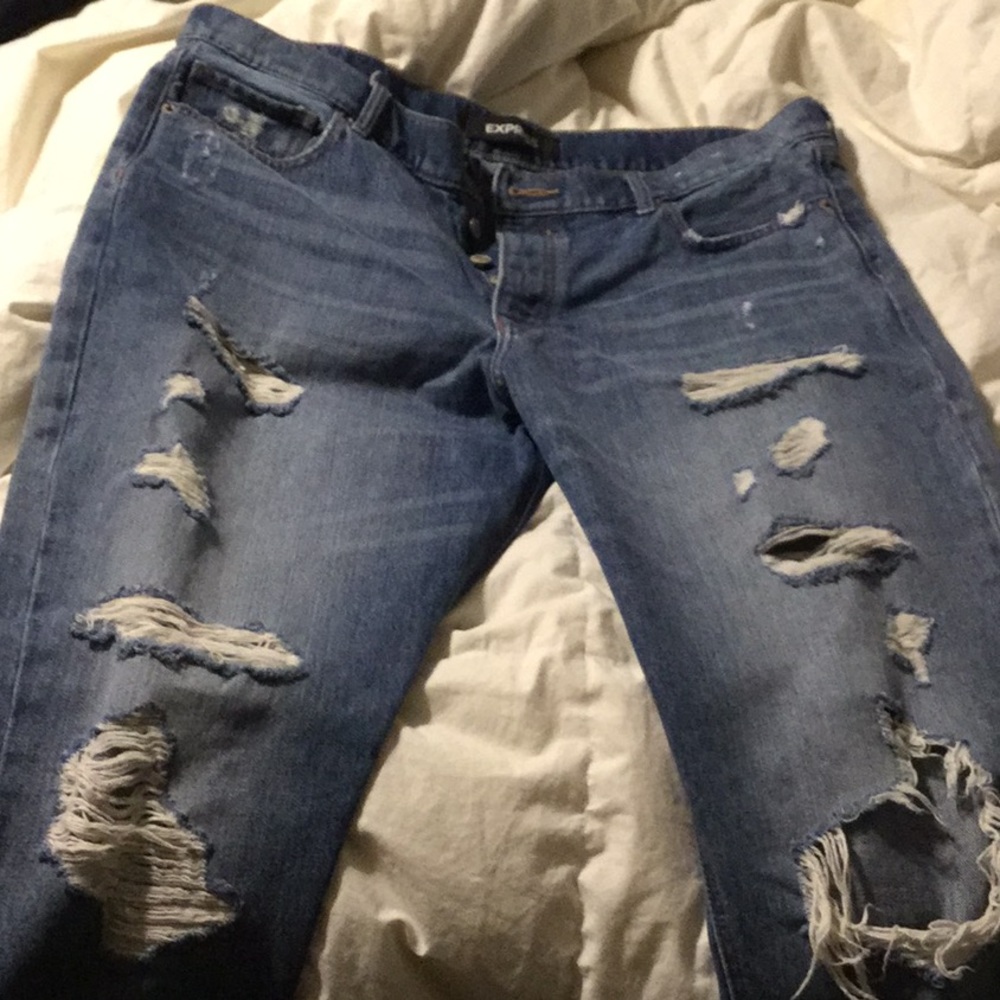 Express Vintage Skinny High Rise Torn Jeans